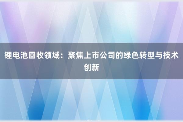 锂电池回收领域：聚焦上市公司的绿色转型与技术创新